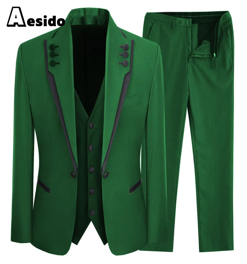 3 Piece Business Casual Shawl Lapel Men;s Suit (Blazer Vest Pants)