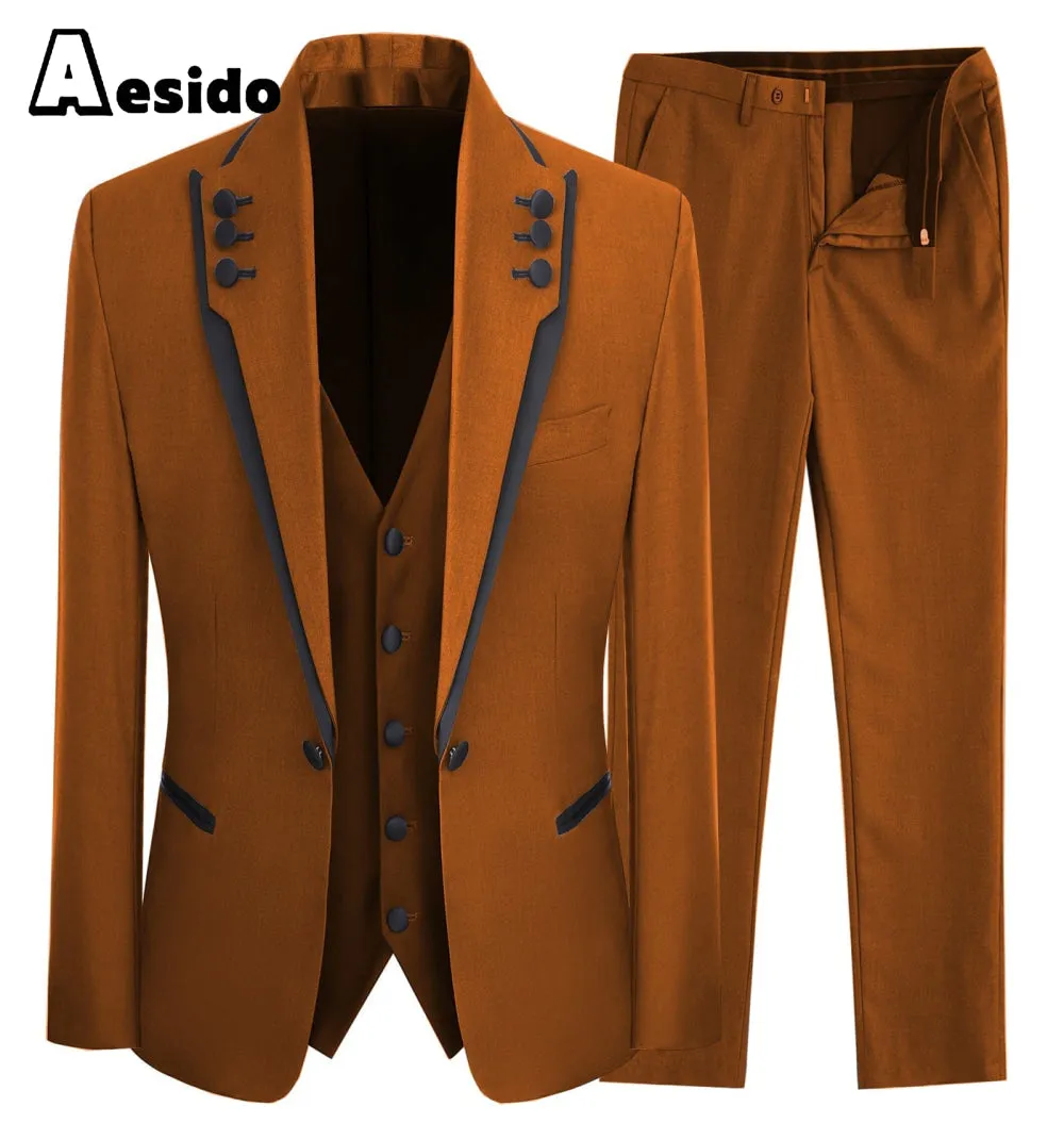 3 Piece Business Casual Shawl Lapel Men;s Suit (Blazer Vest Pants)