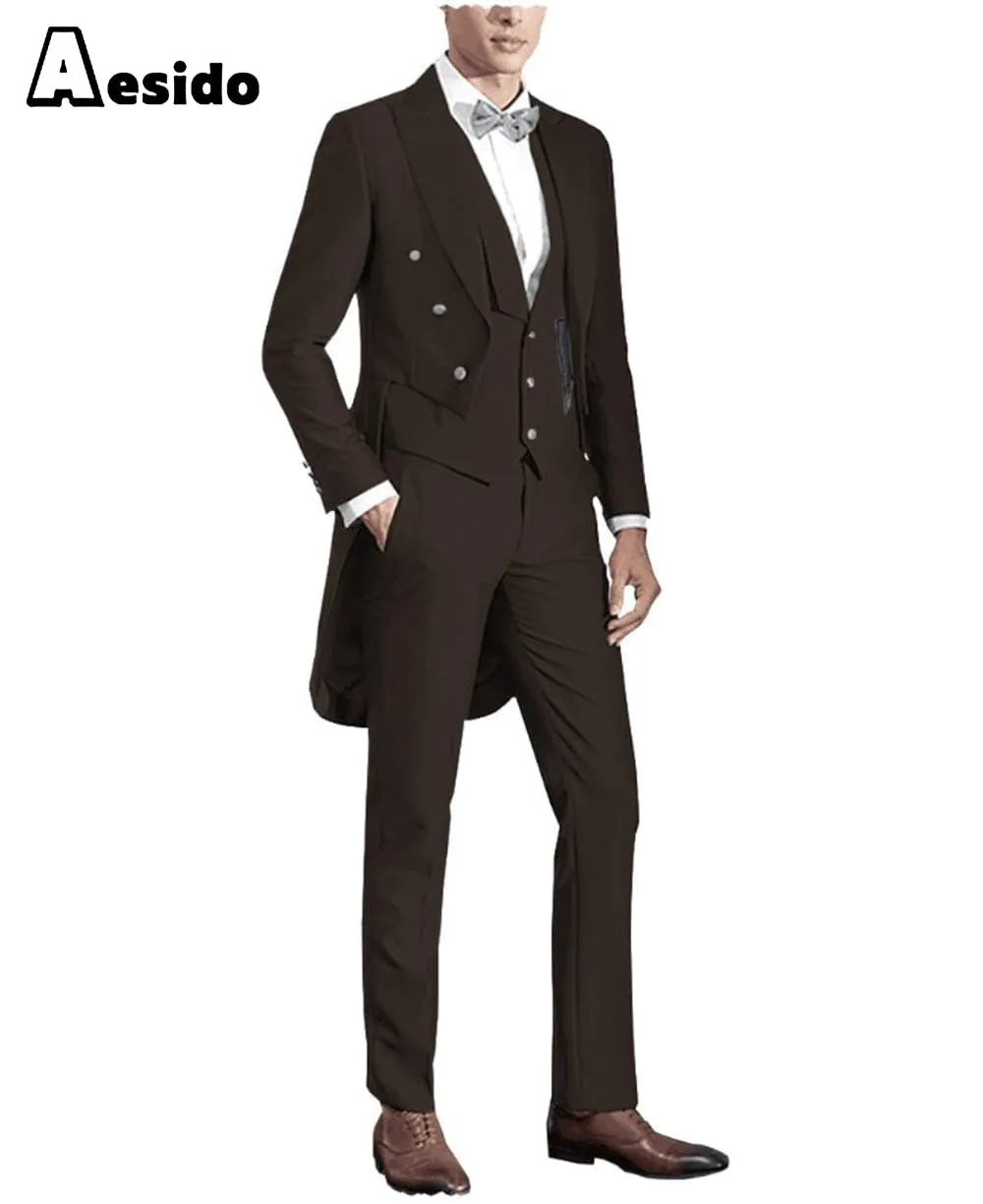 3 Pieces Business Mens Suit Regular Fit Peak Lapel Tailcoat Blazer For Wedding (Blazer vest Pants)