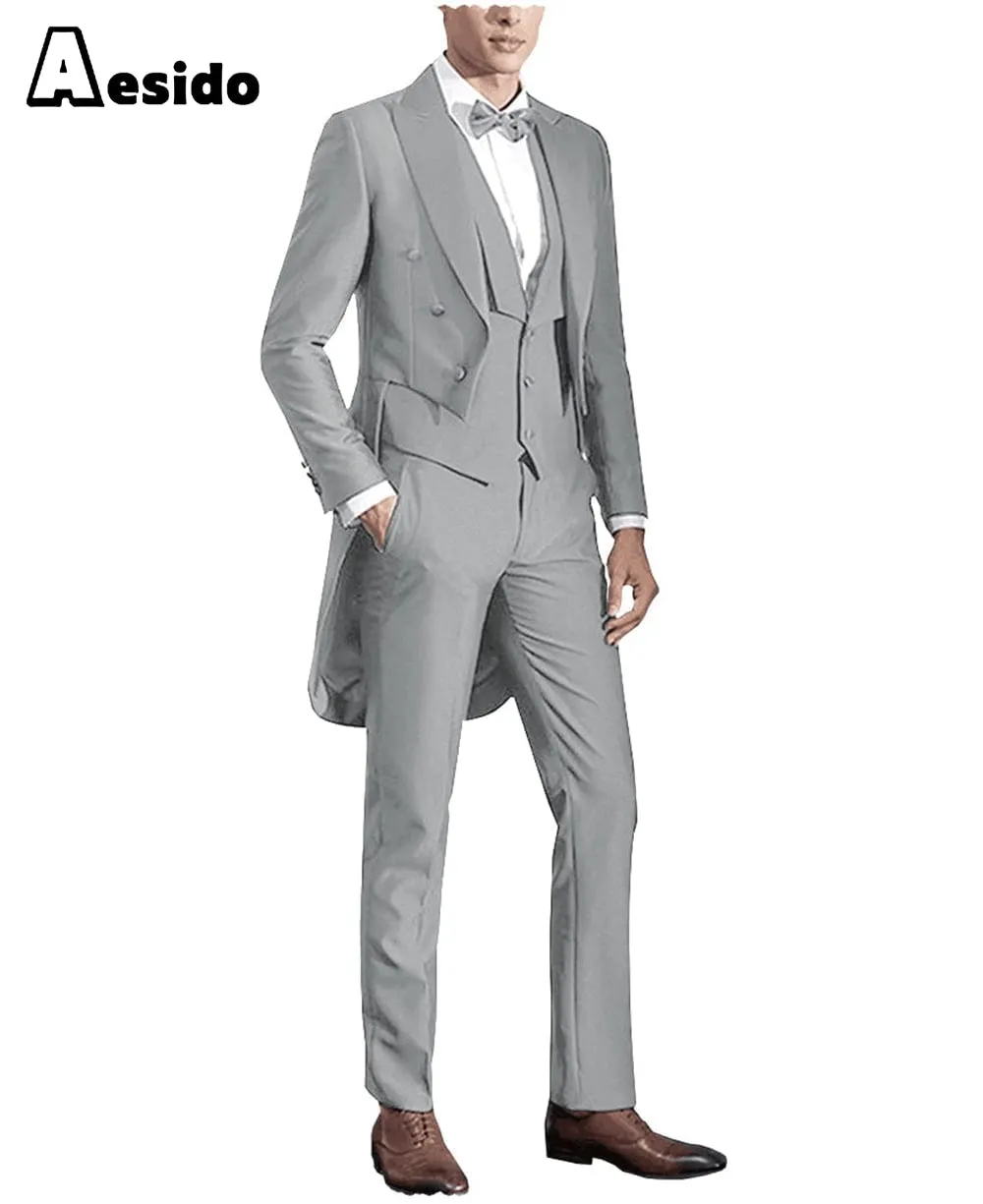 3 Pieces Business Mens Suit Regular Fit Peak Lapel Tailcoat Blazer For Wedding (Blazer vest Pants)