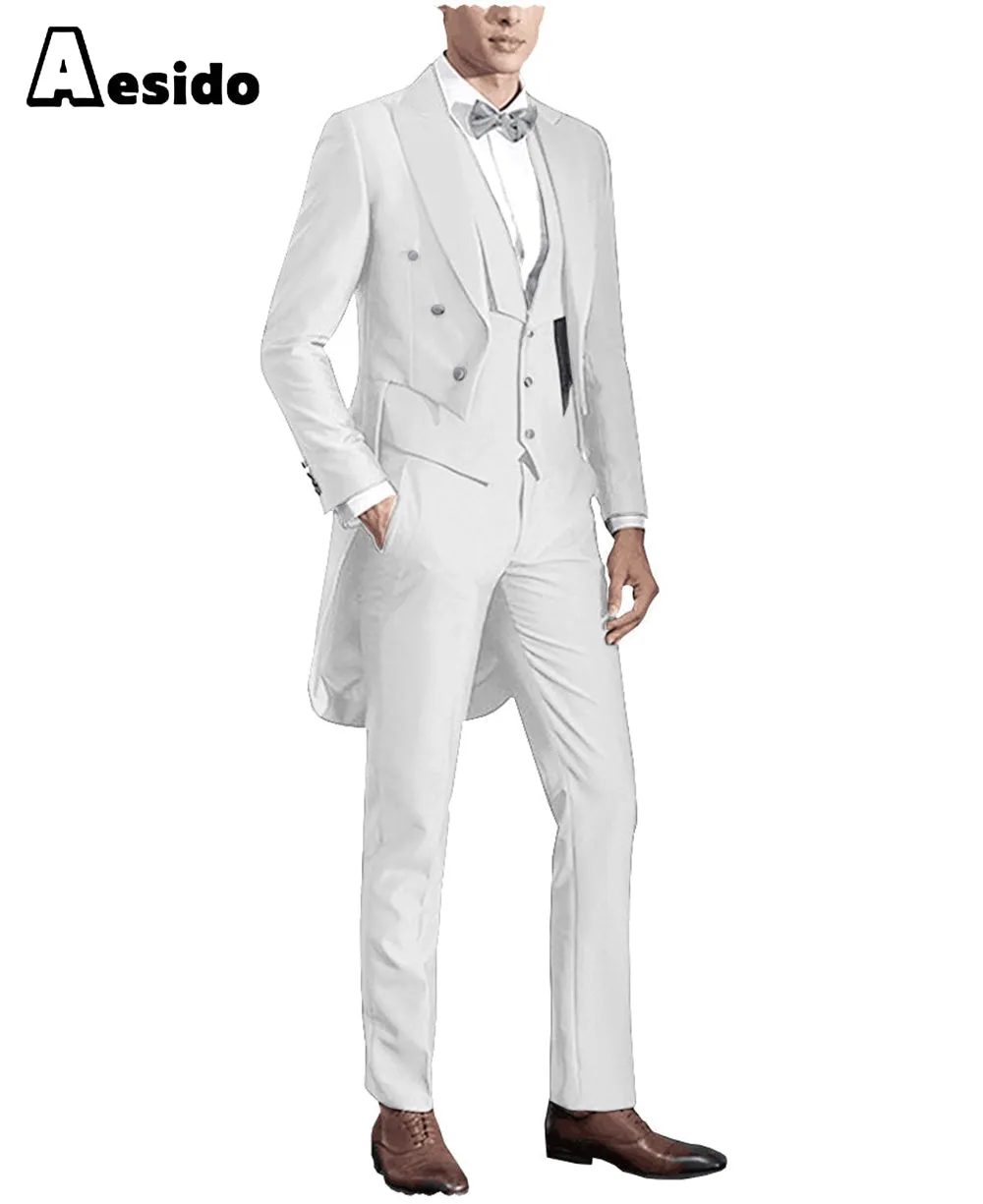 3 Pieces Business Mens Suit Regular Fit Peak Lapel Tailcoat Blazer For Wedding (Blazer vest Pants)