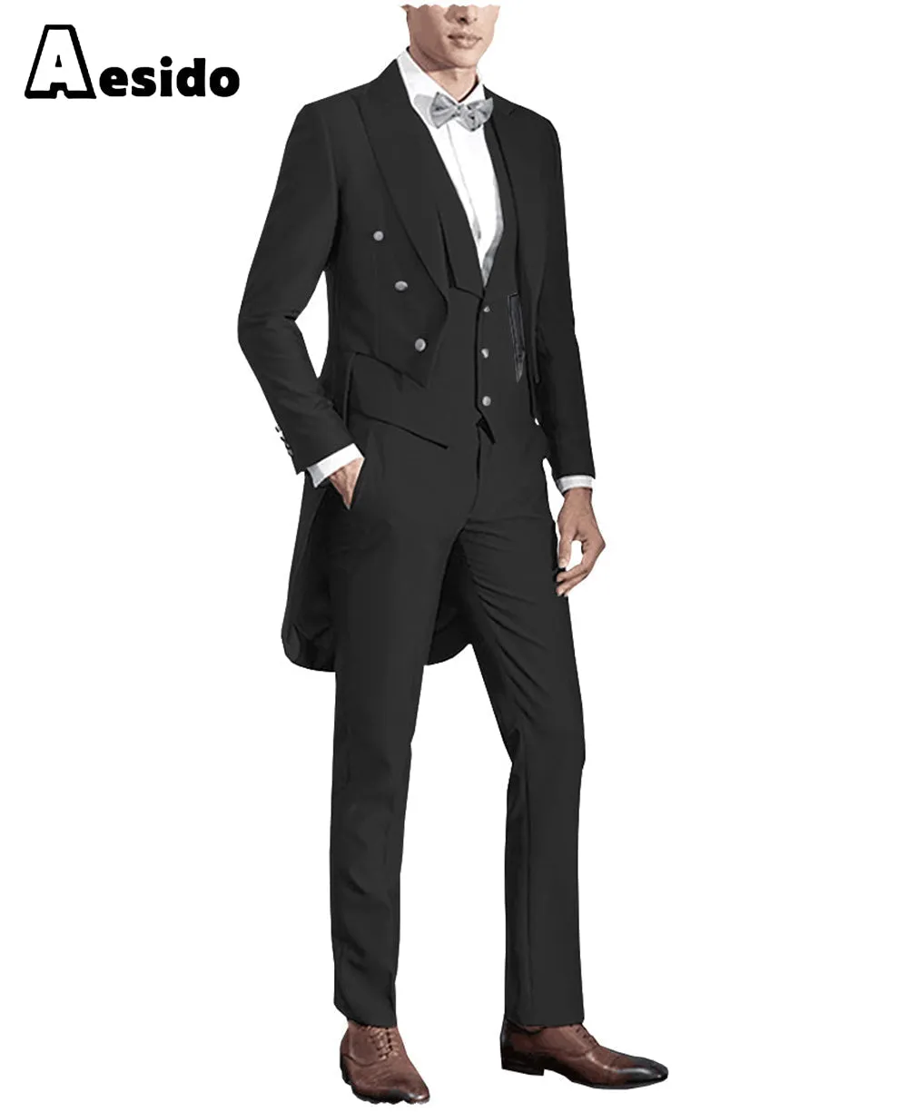 3 Pieces Business Mens Suit Regular Fit Peak Lapel Tailcoat Blazer For Wedding (Blazer vest Pants)