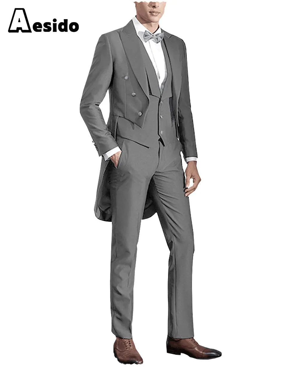 3 Pieces Business Mens Suit Regular Fit Peak Lapel Tailcoat Blazer For Wedding (Blazer vest Pants)