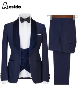 3 Pieces Mens Flat Suit Dress (Blazer Vest Pants)