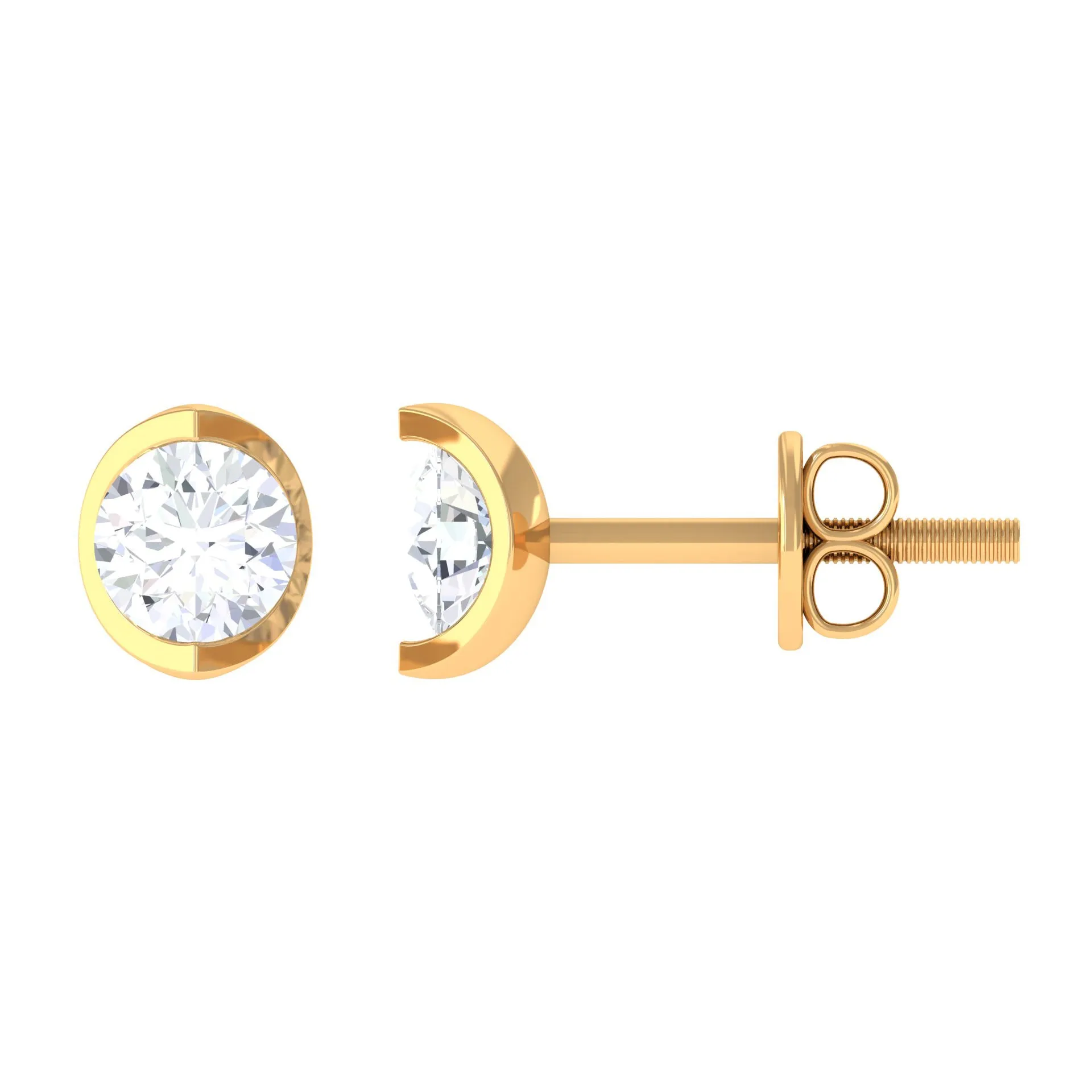 3/4 CT Round Moissanite Solitaire Stud Earrings in Gold