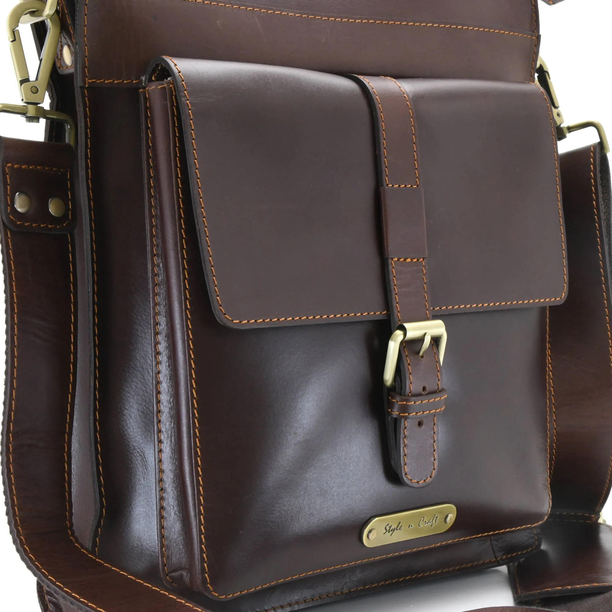 392002 Tall Cross Body Satchel Bag in Dark Brown Full Grain Leather | Style n Craft