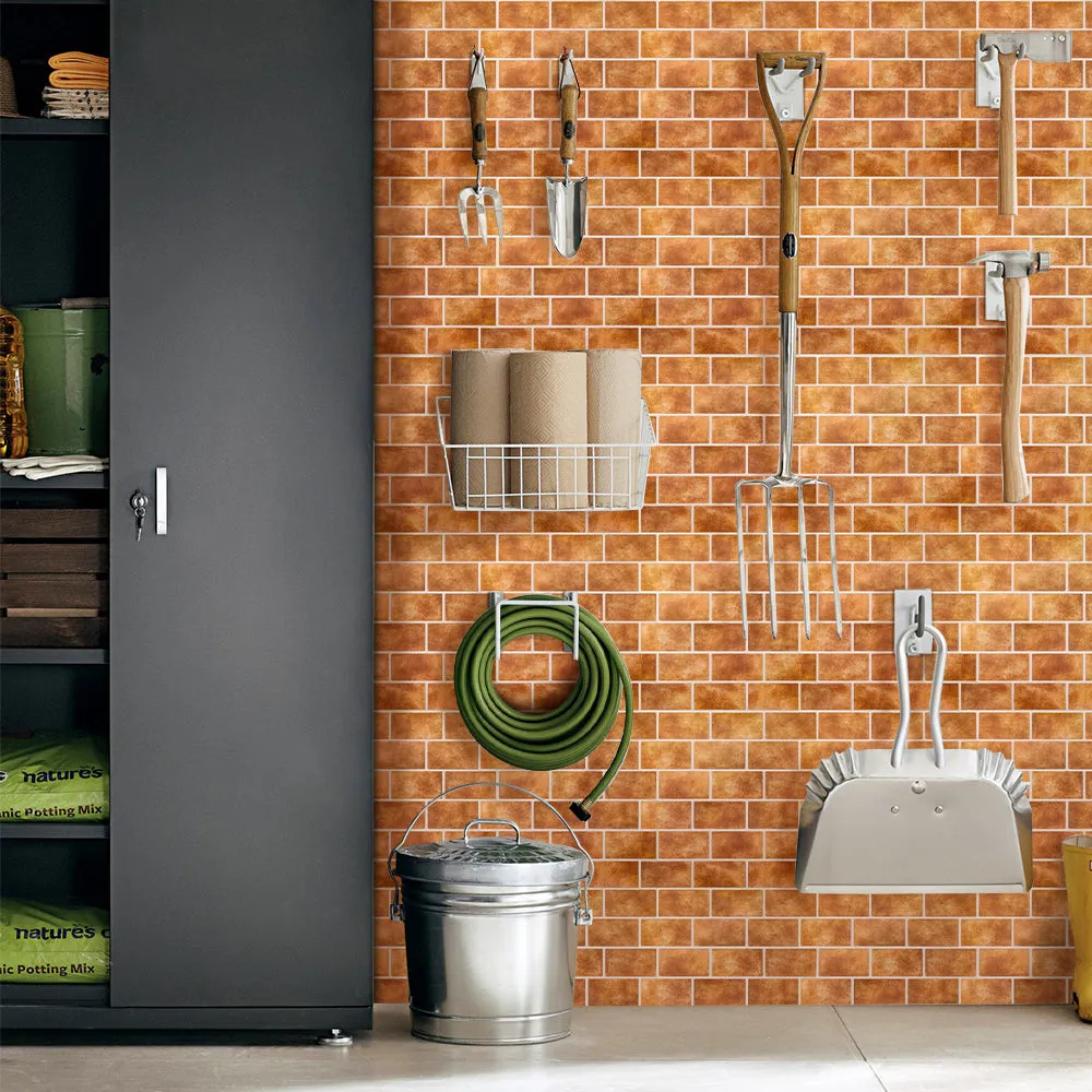 3D Ceramic Orange Brick Peel and Stick Wall Tile