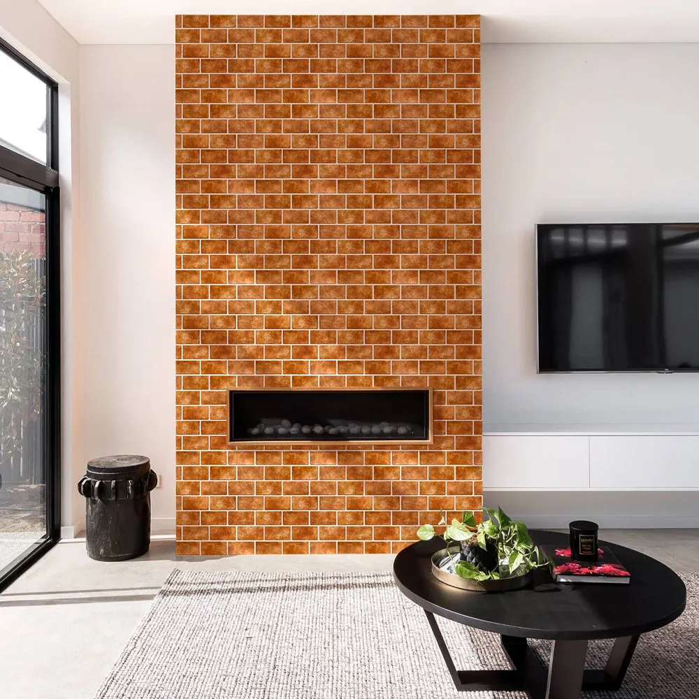 3D Ceramic Orange Brick Peel and Stick Wall Tile