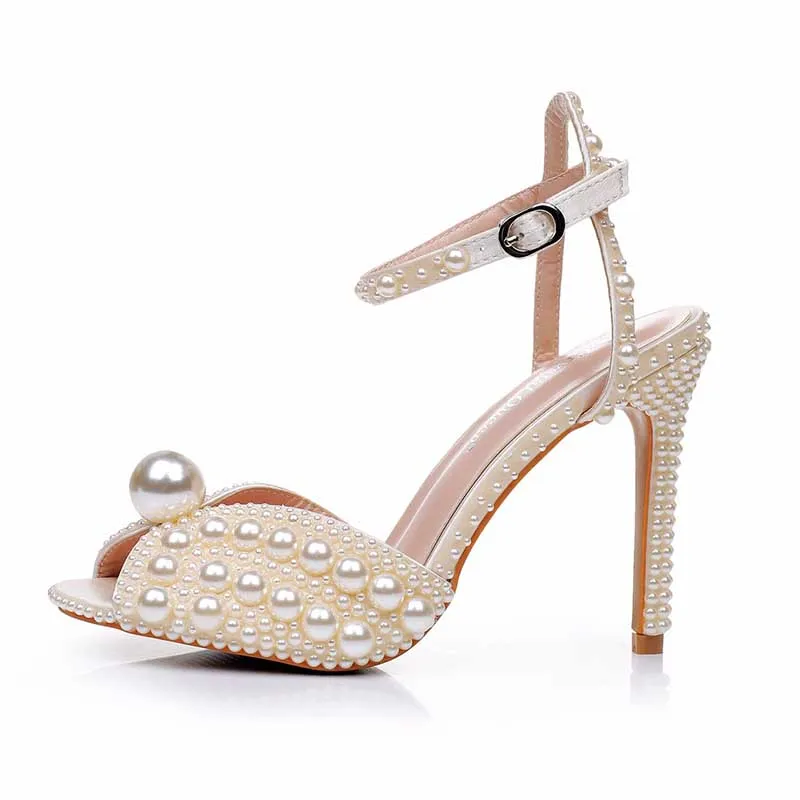 4.13" Heeled Wedding Sandals Vintage Peep Toe Bridal Shoes