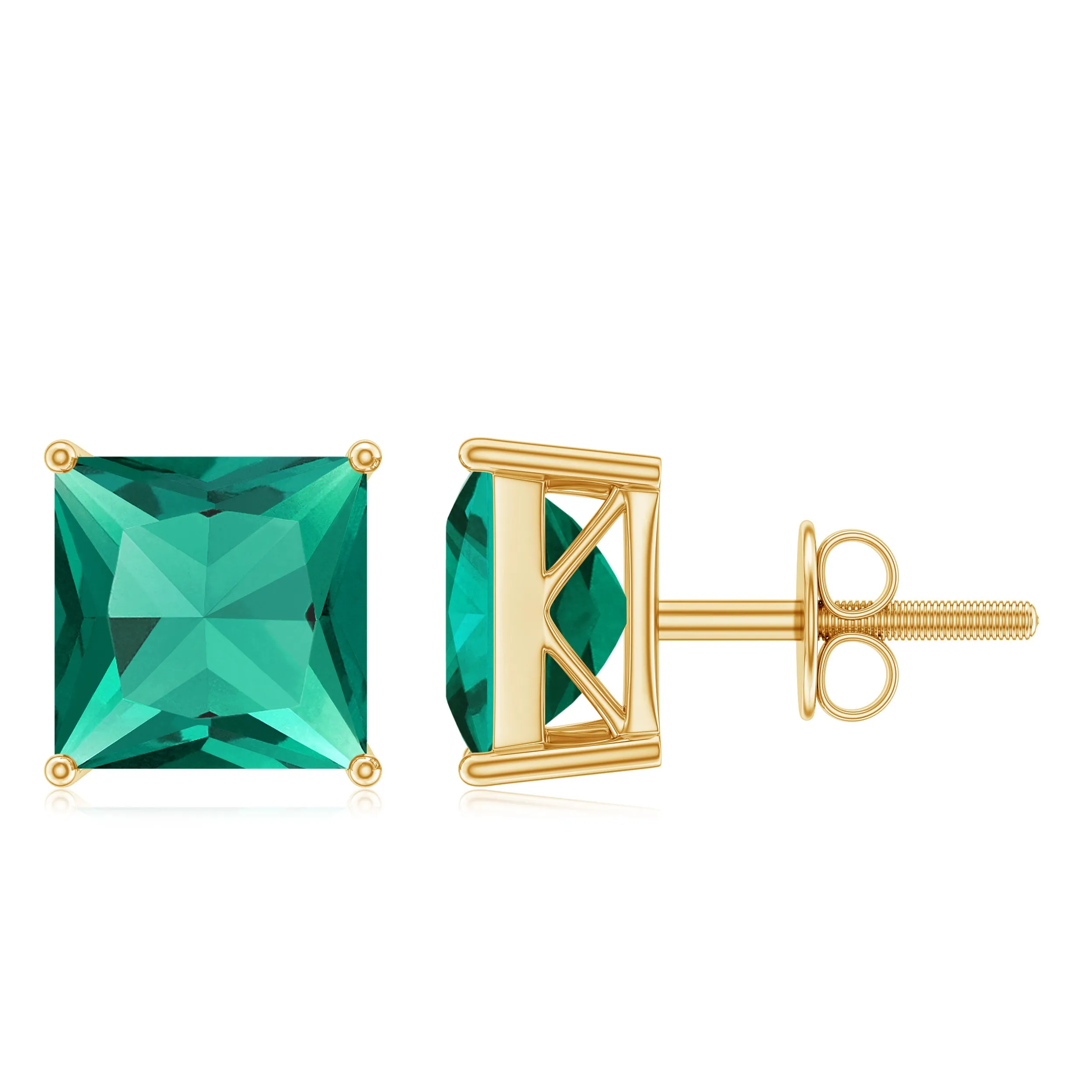 4.75 CT Princess Cut Created Emerald Solitaire Stud Earring