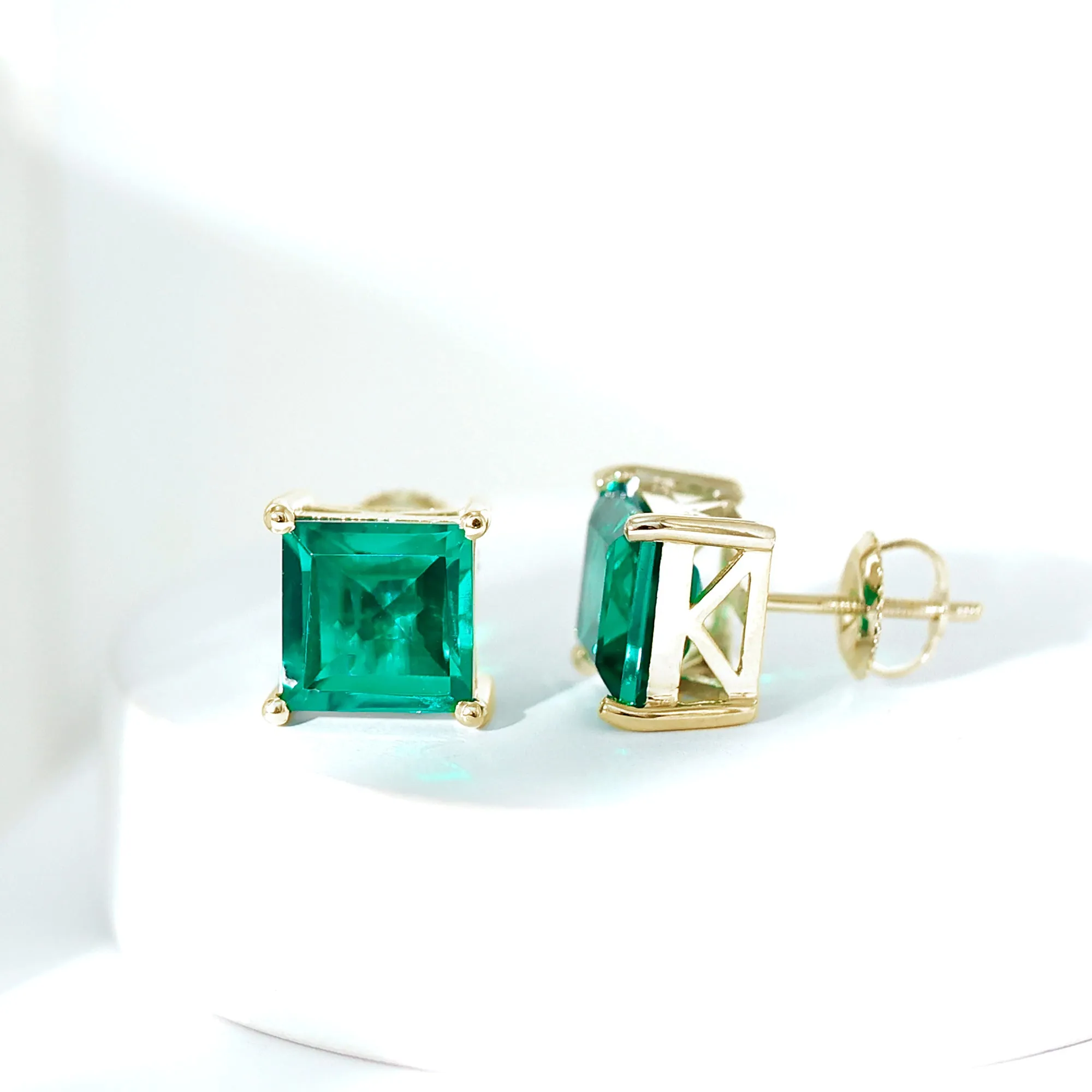 4.75 CT Princess Cut Created Emerald Solitaire Stud Earring