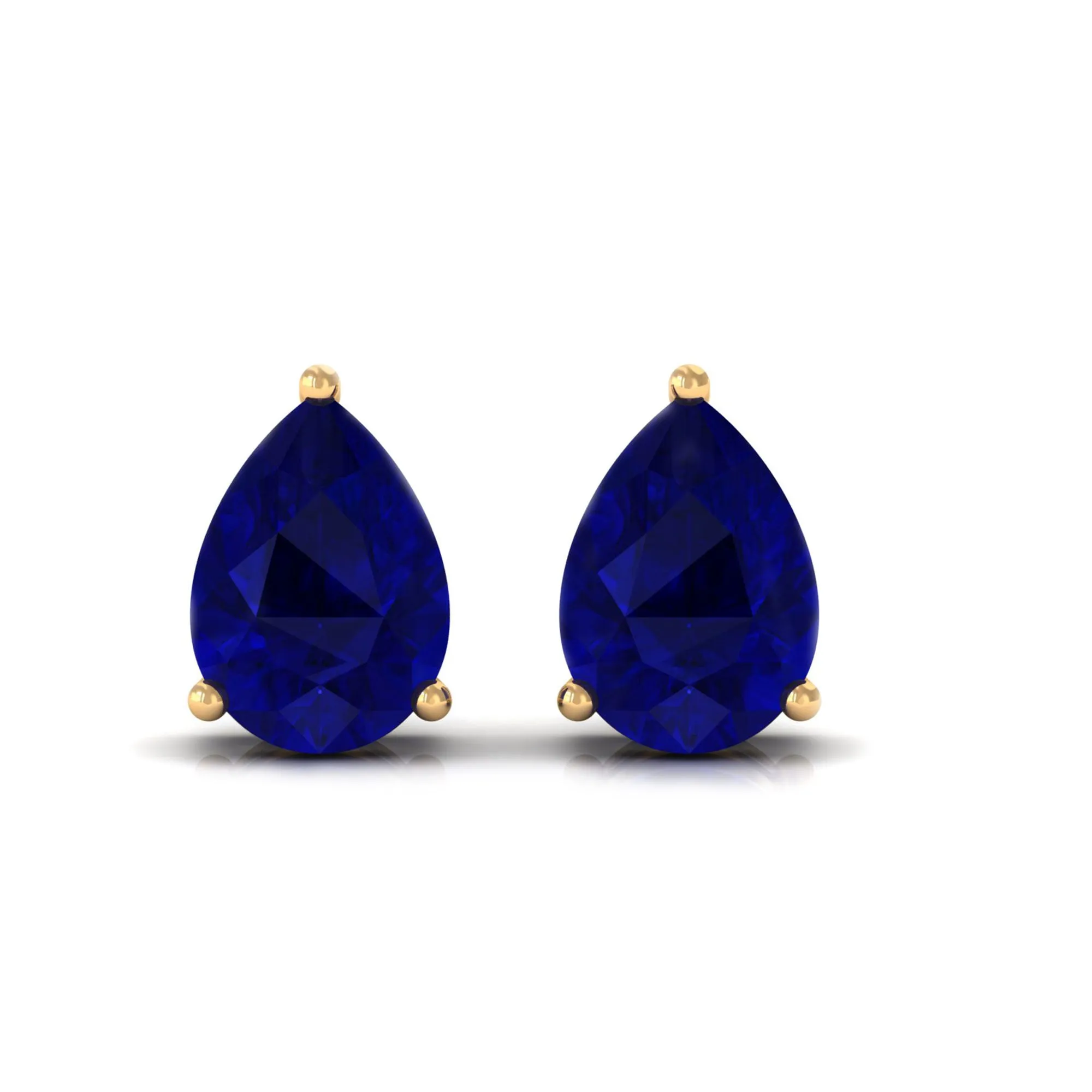 5X7 MM Pear Cut Blue Sapphire Solitaire Stud Earrings in 3 Prong Setting