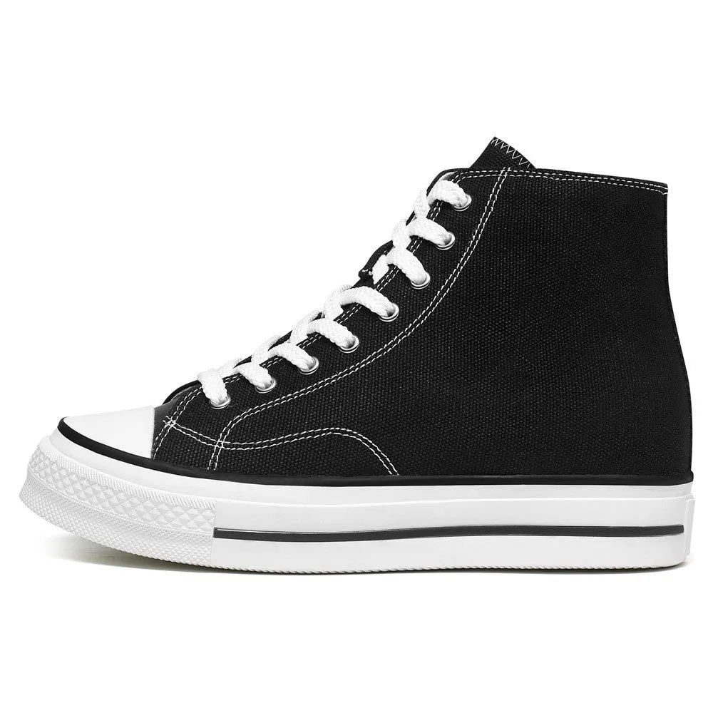 6 CM/2.36 Inches CMR CHAMARIPA Black Canvas High Top Wedge Sneakers For Women