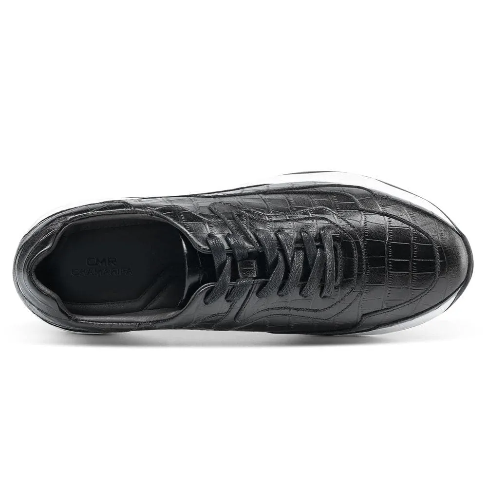 7 CM / 2.76 Inches CMR CHAMARIPA Black Leather Casual Shoes - Elevate Your Height with 2.76 Inches Shoe Lifts