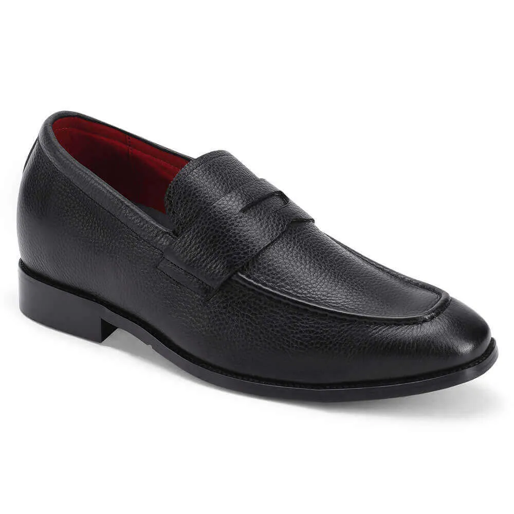 7 CM / 2.76 Inches Taller - CMR CHAMARIPA Loafer Shoes That Add Height - Grain Penny Loafer - Black