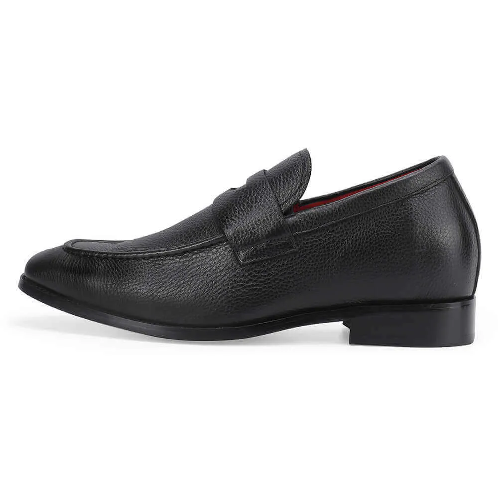 7 CM / 2.76 Inches Taller - CMR CHAMARIPA Loafer Shoes That Add Height - Grain Penny Loafer - Black