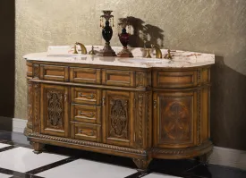 71" Deminlune Double Sink Bath Vanity in Antique Walnut with Marble Top