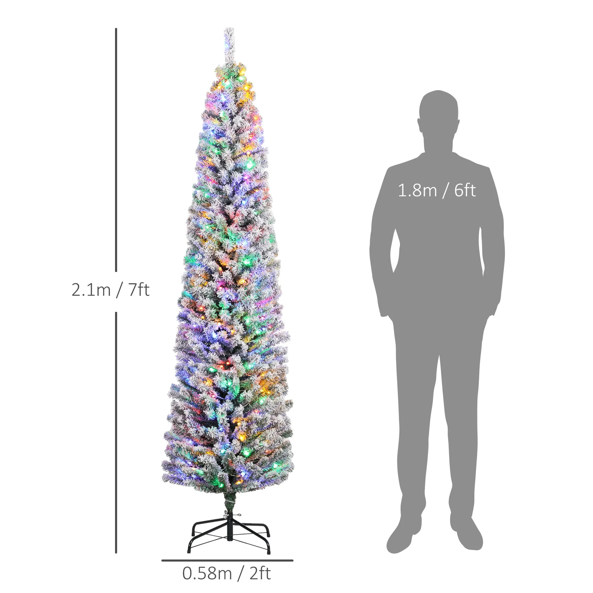 7ft Pre Lit Artificial Christmas Tree Holiday Décor with 250 Colourful LED Lights and 592 Snow Flocked Tips, Pine Cone, Berry, Ball Tree Decoration