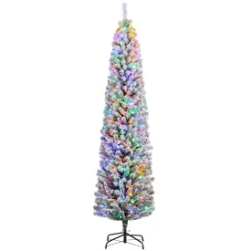 7ft Pre Lit Artificial Christmas Tree Holiday Décor with 250 Colourful LED Lights and 592 Snow Flocked Tips, Pine Cone, Berry, Ball Tree Decoration