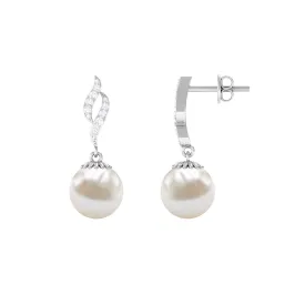 8.25 CT Freshwater Pearl Drop Earrings with Diamond Accents