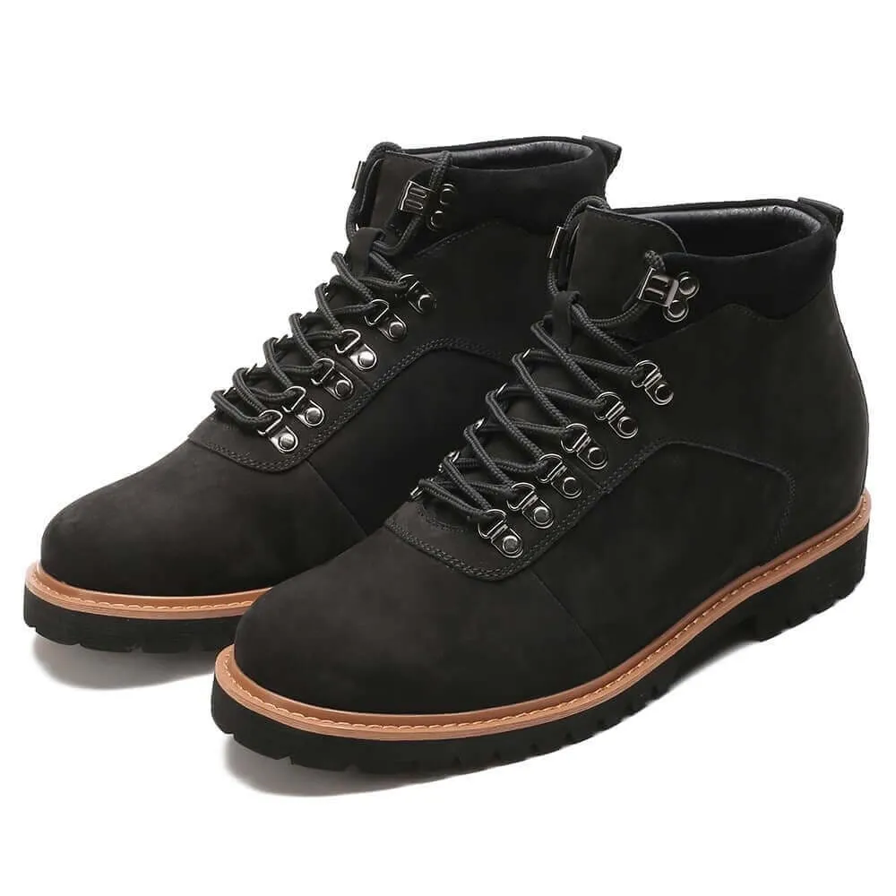 8CM / 3.15 Inches - CMR CHAMARIPA Tall Men Boots Elevator Boots Black Nubuck Leather Water Resistant Boots