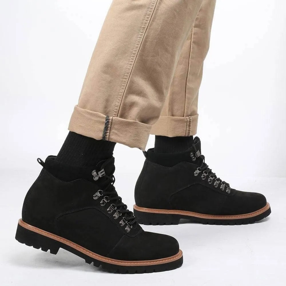 8CM / 3.15 Inches - CMR CHAMARIPA Tall Men Boots Elevator Boots Black Nubuck Leather Water Resistant Boots