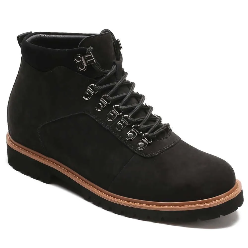 8CM / 3.15 Inches - CMR CHAMARIPA Tall Men Boots Elevator Boots Black Nubuck Leather Water Resistant Boots