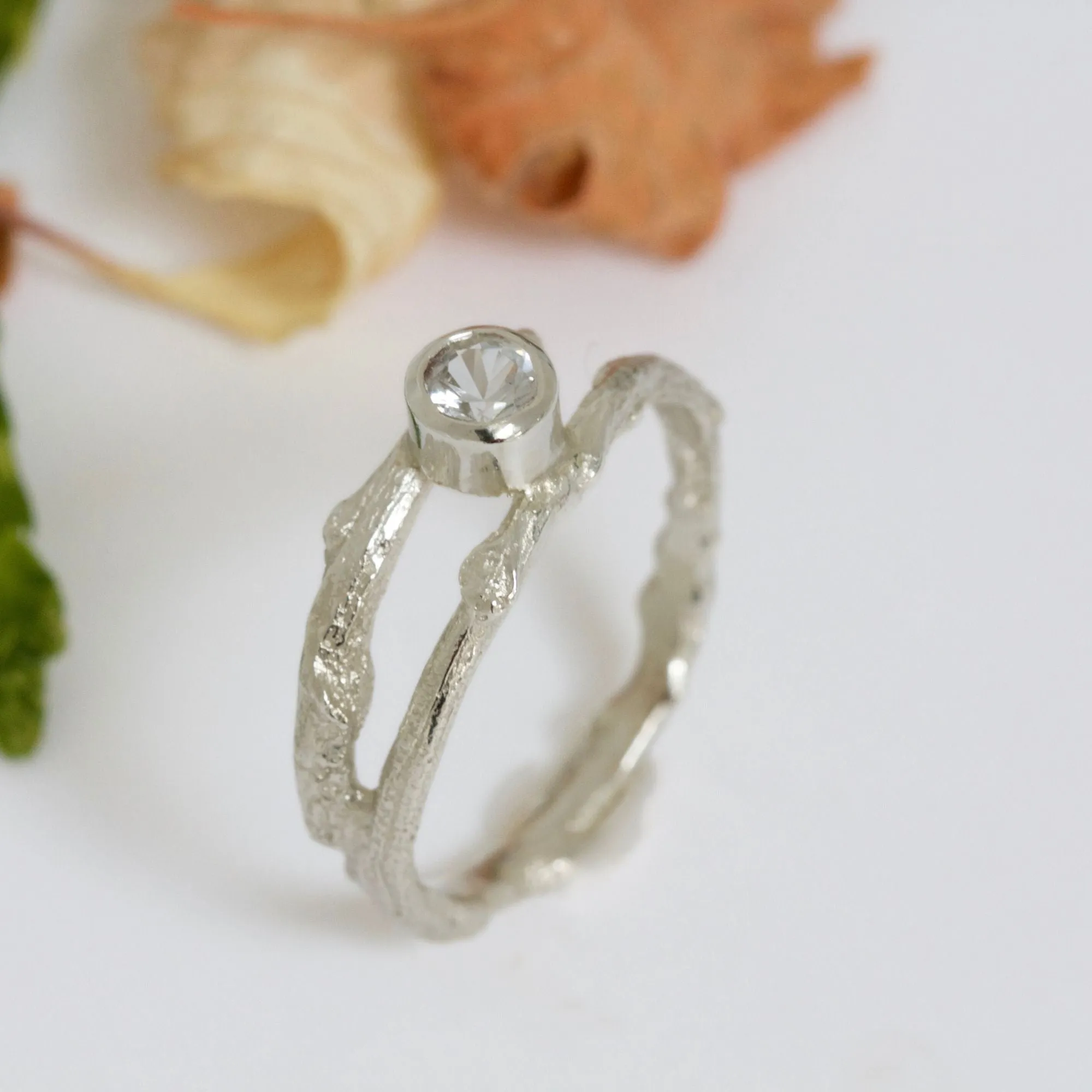 9ct Gold and Sapphire Woodland Twig Ring, September Birthstone, Unique Engagement Ring