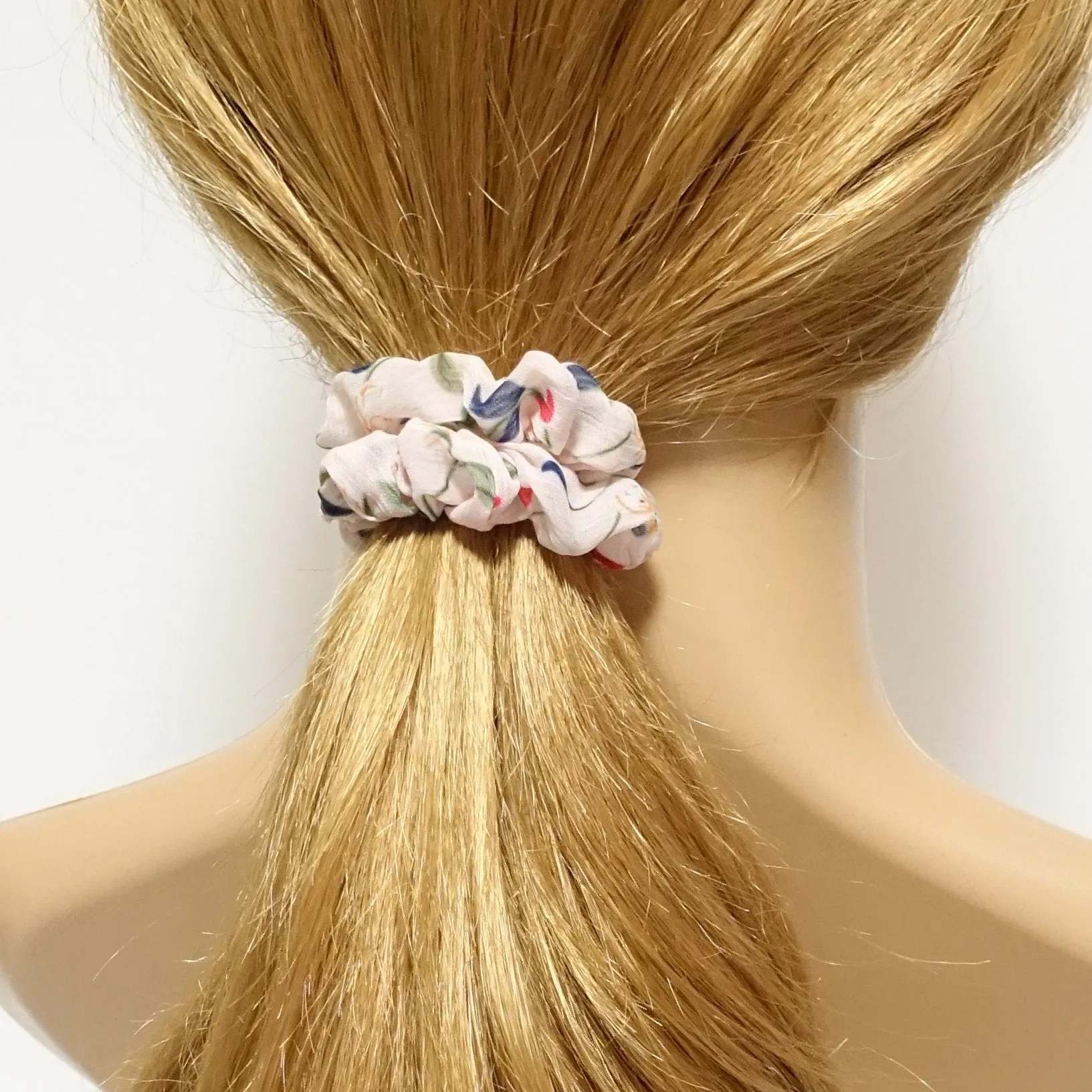 A Pack of 5 Flower Print Hair Elastic Mini Thin floral Scrunchies