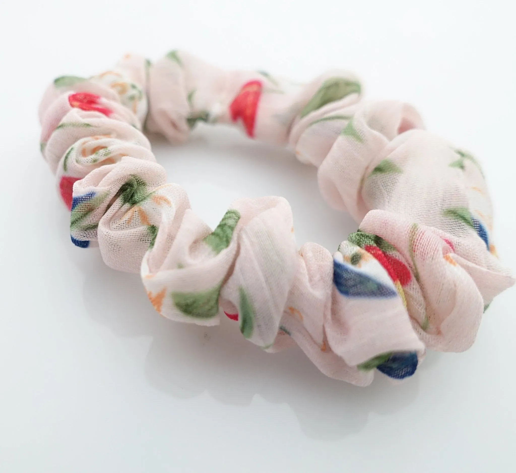 A Pack of 5 Flower Print Hair Elastic Mini Thin floral Scrunchies