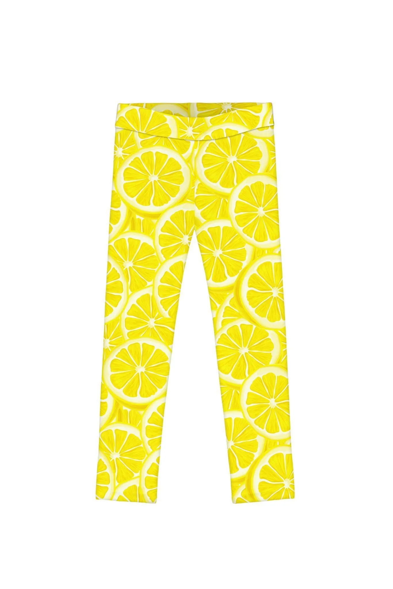 A Piece of Sun Lucy Yellow Lemon Print Cute Summer Leggings - Kids