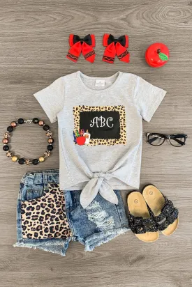 ABC Cheetah Chalkboard Denim Short Set