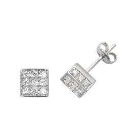 Acotis Silver Stud Earrings Square Zirconia G5987