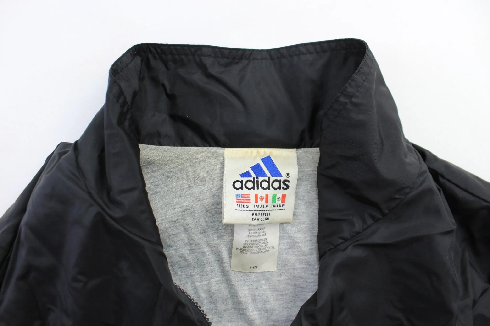 Adidas Embroidered Logo Black& White Striped Zip Up Jacket