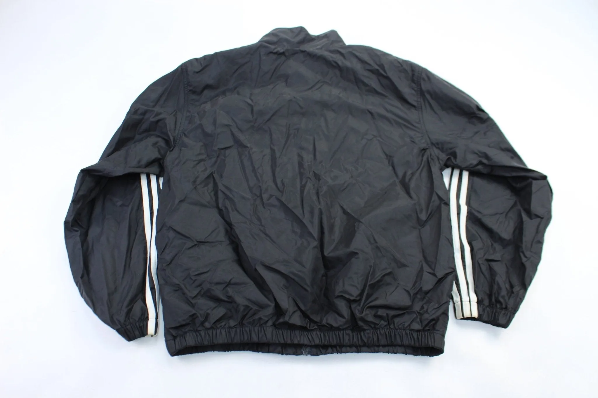 Adidas Embroidered Logo Black& White Striped Zip Up Jacket