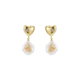 Adorne Hearts Desire Pearl Drop Gold Earrings