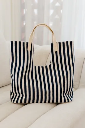 Adorne Summa Stripe Canvas Tote Navy