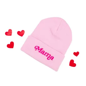 Adult Beanie - Mama Italic - Light Pink w/ Hot Pink