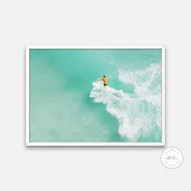 Aerial Surfer PRINTABLE WALL ART, Aerial Photograph Print, Surf Wall Decor, Surfboard Print, Surfing Photo, Horizontal Art, Over Bed Wall Art