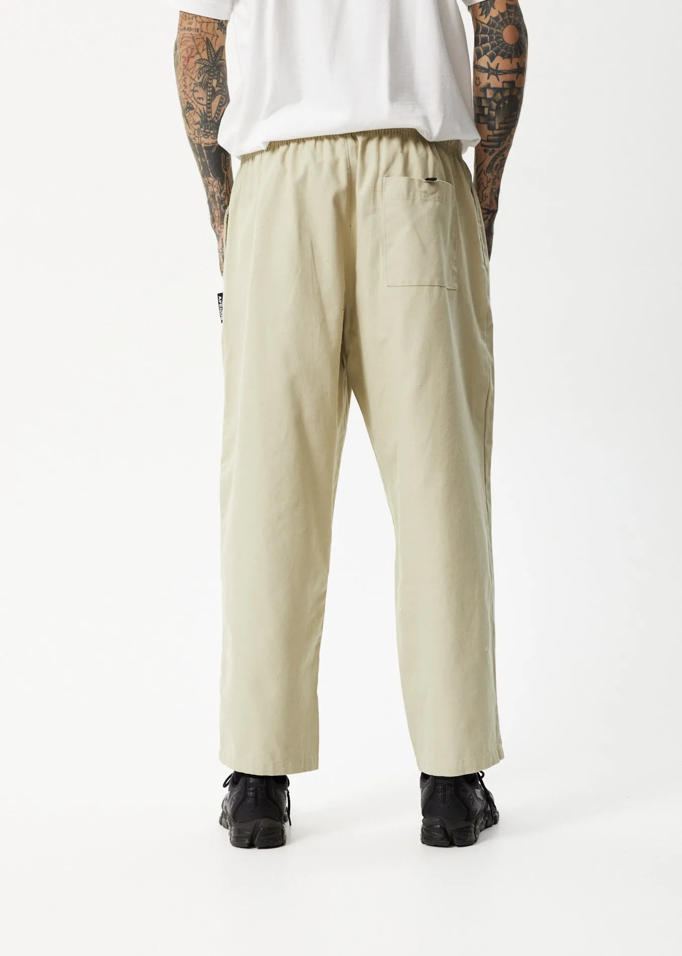 AFENDS Mens Ninety Eights - Elastic Waist Pants - Cement