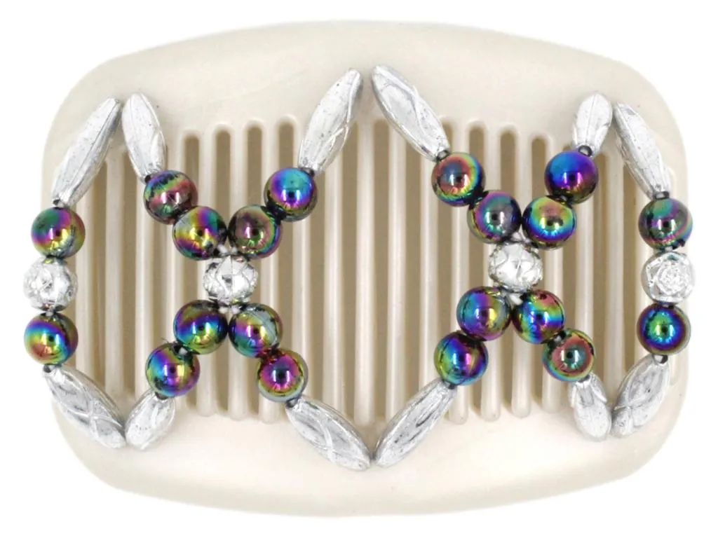 African Butterfly Hair Comb - Dalena White Pearl 19