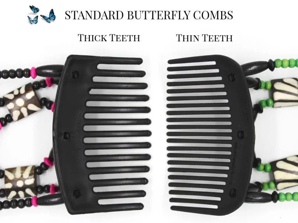 African Butterfly Thick Hair Comb - Beada Brown 160