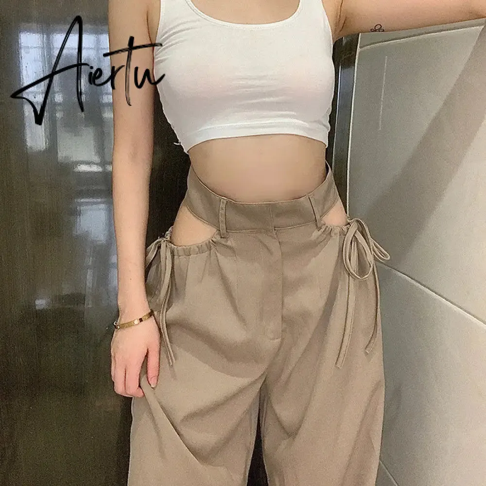 Aiertu Streetwear Women's Cargo Harem Pants Hip Hop High Waist Casual Female Track Pants Joggers Trousers Fashion Harajuku Women Pants