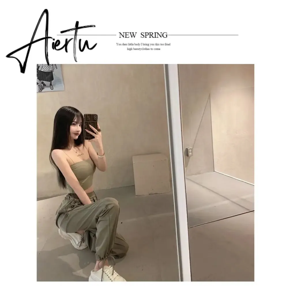 Aiertu Streetwear Women's Cargo Harem Pants Hip Hop High Waist Casual Female Track Pants Joggers Trousers Fashion Harajuku Women Pants