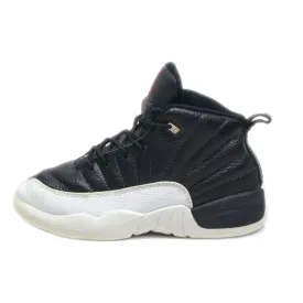 Air Jordan 12 Playoffs Sport Shoes Leather Black Colour For Kids