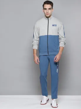 Alcis Men Grey Melange Blue Colourblocked Tracksuit