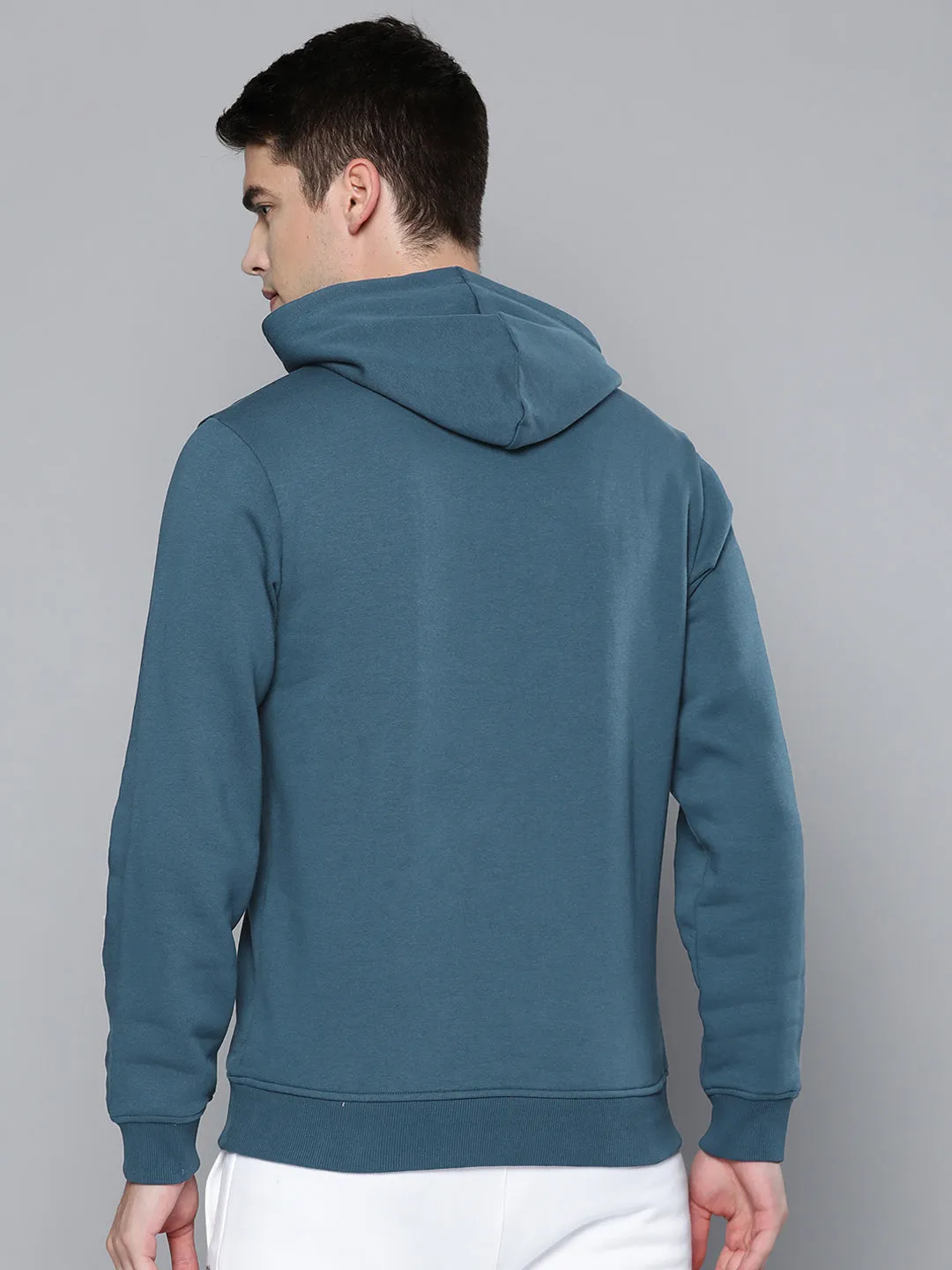 Alcis Men Teal Blue Printed Hooded Sweatshirt