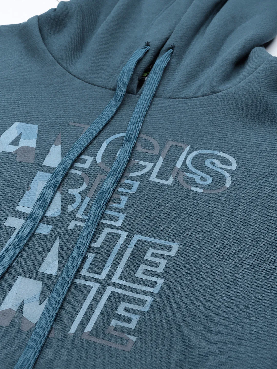 Alcis Men Teal Blue Printed Hooded Sweatshirt