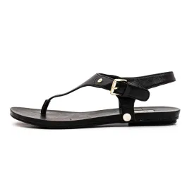 Aldo Flat Sandals Leather Black Colour For Women