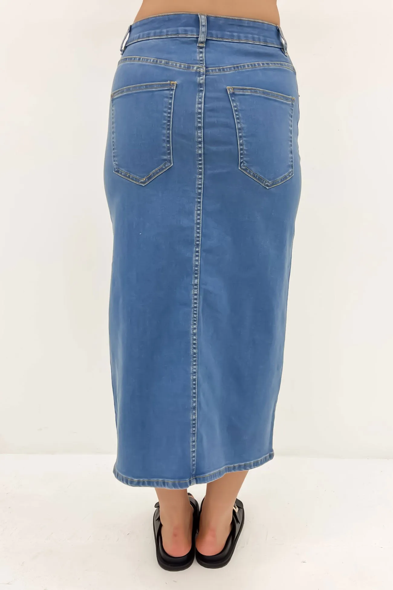 Alivia Denim Midi Skirt Dark Blue